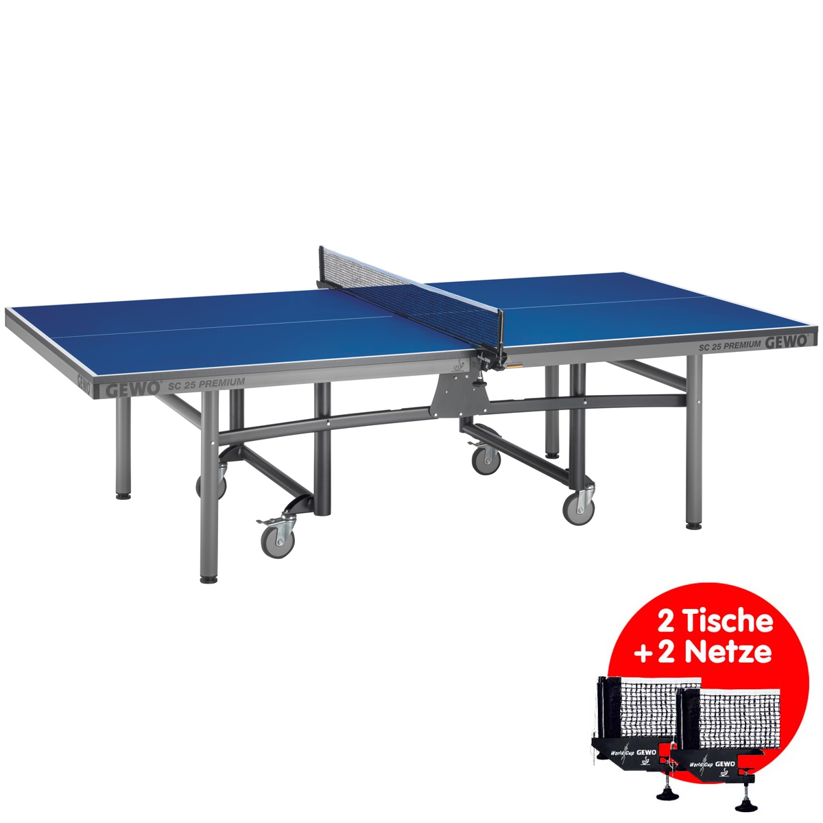 GEWO 2er Set Tisch SC25 Premium + 2 Netze blau